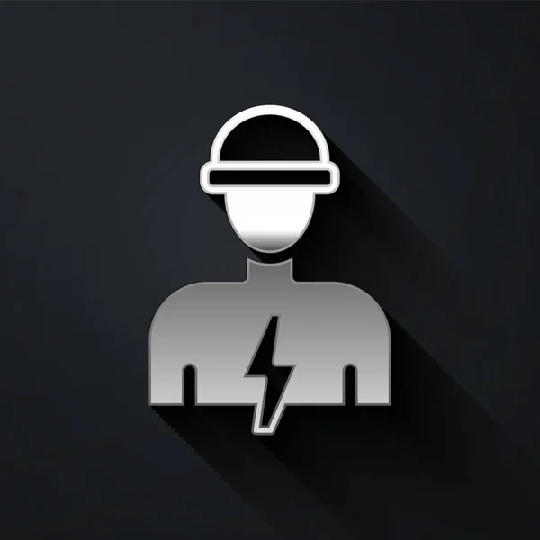 Silver Electrician Technician Engineer Icon Isolated Black Background Long Shadow — Stock vektor