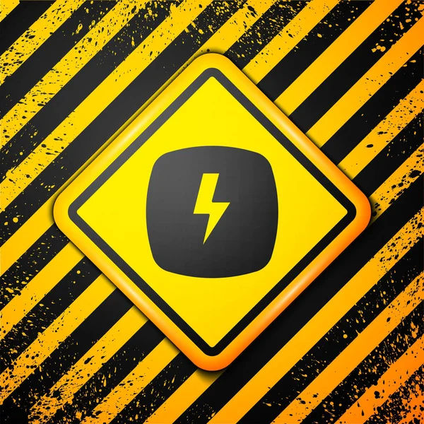 Ikona Černého Blesku Izolovaná Žlutém Pozadí Blesku Nabít Ikonu Blesku — Stockový vektor