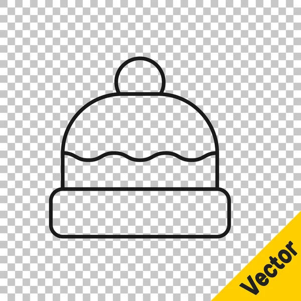 Linha Preta Ícone Chapéu Gorro Isolado Fundo Transparente Vetor — Vetor de Stock