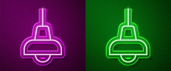 Glowing Neon Line Lamp Hanging Icon Isolated Purple Green Background — Stock Vector