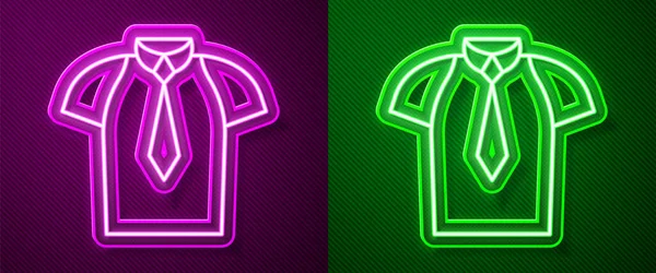 Linha Néon Brilhante Ícone Camisa Isolado Fundo Roxo Verde Shirt — Vetor de Stock