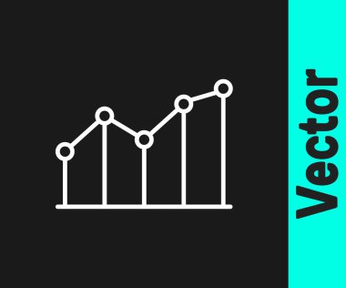 Siyah arkaplanda beyaz çizgi pasta grafiği bilgi simgesi izole edildi. Diyagram çizelgesi. Vektör.