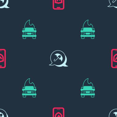 Sigortayı Şemsiye ve Yanan araba 'ya ayarlayın. Vektör.