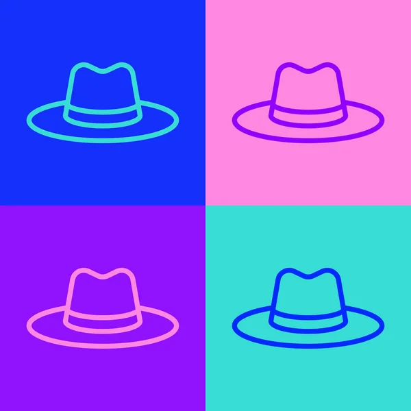 带彩带图标的流行艺术线男帽在色彩背景上隔离 — 图库矢量图片