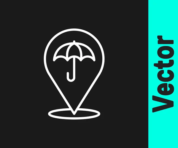 White Line Umbrella Icon Isolated Black Background Insurance Concept Waterproof — Vetor de Stock