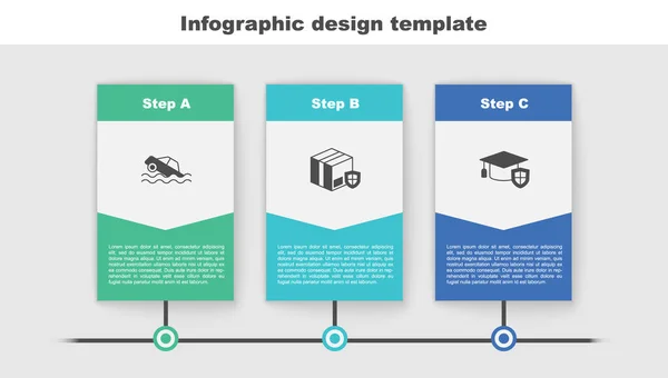 Set Overstromingsauto Leveringsbeveiliging Met Afscherming Graduation Cap Bedrijfsinfographic Sjabloon Vector — Stockvector