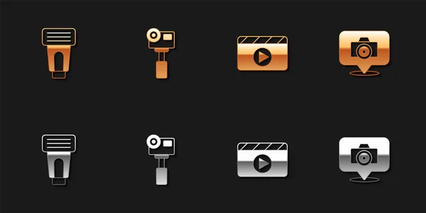 Set Photo Camera Flash Action Extreme Movie Clapper Icon Vector — ストックベクタ