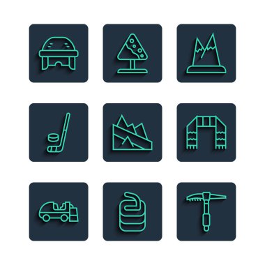 Kış eşarp ikonu ve hokey miğferi ve hokey kaskı için buzdan yüzey taşı oluşturun. Vektör.