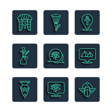 Horus Scarab 'ın Mısır vazo gözü Ankh Nargile ve piramitlerin simgesi. Vektör.