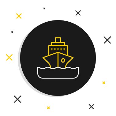 Line Cruise gemisi simgesi beyaz arkaplanda izole edildi. Seyahat turizmi deniz taşımacılığı. Yolcu gemisi, yolcu gemisi. Dünya çapında bir gezi. Renkli taslak konsepti. Vektör.