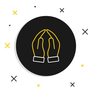 Çizgi Eller dua pozisyonunda beyaz arkaplanda izole edilmiş bir simge. Tanrı 'ya inanç ve umutla dua edin. Renkli taslak konsepti. Vektör.