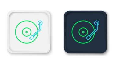 Beyaz arkaplanda izole edilmiş vinil disk simgesine sahip çizgi vinili oynatıcı. Renkli taslak konsepti. Vektör.