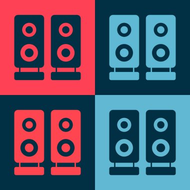 Pop Art Stereo hoparlör ikonu renk arkaplanında izole edildi. Ses sistemi hoparlörleri. Müzik ikonu. Müzikal sütun hoparlörü. Vektör.