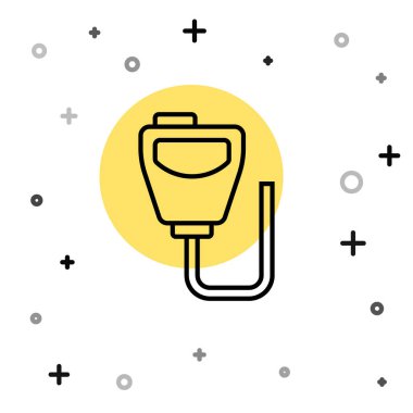 Beyaz arkaplanda siyah çizgi telsiz ikonu izole edildi. Taşınabilir radyo vericisi simgesi. Radyo alıcı-vericisi işareti. Rastgele dinamik şekiller. Vektör.