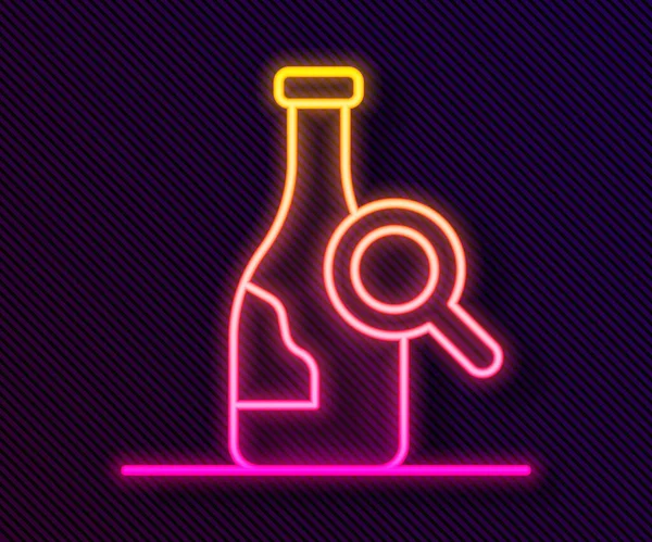 Gloeiende Neon Lijn Fles Van Wijn Pictogram Geïsoleerd Zwarte Achtergrond — Stockvector