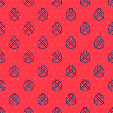 Mavi çizgi Kantin su şişesi ikonu kırmızı arka planda izole edilmiş pürüzsüz desen. Turist matarası ikonu. Kampanyada bir kavanoz su kullanıldı. Vektör.