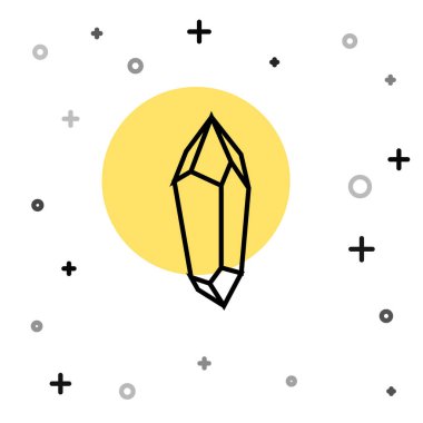 Siyah çizgi sihirli taş simgesi beyaz arkaplanda izole edildi. Fantezi kristali. Maç için mücevher. Rastgele dinamik şekiller. Vektör.