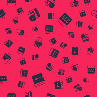 Saati ayarla, Takvim ve, çalışma saati ve ödeme günü, dolar ile takvim kusursuz desen. Vektör