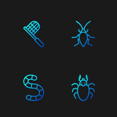 Çizgi Böcek geyiği, Solucan, Kelebek ağı ve Hamamböceği. Renk simgeleri. Vektör