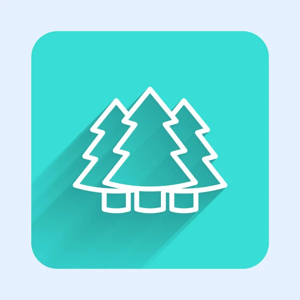 White Line Christmas Tree Icon Isolated Long Shadow Background Merry — Stock vektor
