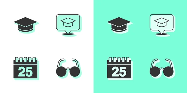Establecer Gafas Tapa Graduación Calendario Icono Burbuja Del Habla Vector — Vector de stock