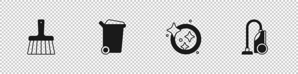 设置扫帚 垃圾桶 吸尘器图标 — 图库矢量图片
