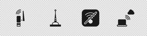 Setzen Sie Usb Drahtlosadapter Antenne Kein Internet Und Netzwerk Cloud — Stockvektor