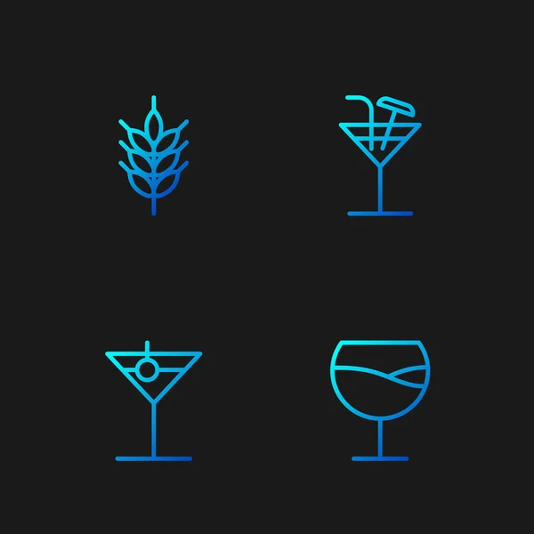 Set Line Verre Vin Martini Hop Cocktail Icônes Couleurs Dégradées — Image vectorielle