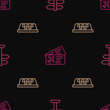 Yol trafik işaretini, taksi arabasının çatısını ve uçak biletini sorunsuz bir şekilde ayarla. Vektör