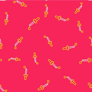 Pipette simgesi kırmızı arkaplanda izole edilmiş. Tıbbi elementler, kimya laboratuarı ekipmanları. Tıp sembolü. Vektör