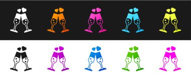 Siyah beyaz arka planda izole edilmiş şampanya ikonu. Sevgililer günün kutlu olsun. Vektör