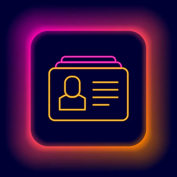 Glowing Neon Line Resume Icon Isolated Black Background Application Searching — Stock Vector