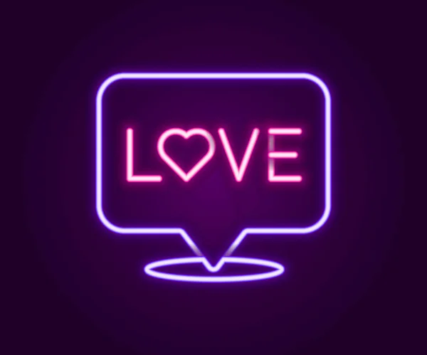 Parlayan Neon Satırı Love Metin Simgesi Siyah Arkaplanda Izole Edildi — Stok Vektör
