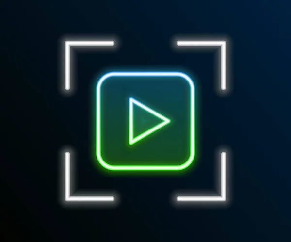 Glowing Neon Line Camera Focus Frame Line Icon Isolated Black — 스톡 벡터