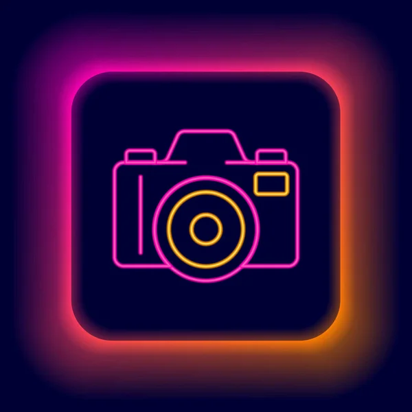 Сяюча Неонова Лінія Піктограма Фотоапарата Ізольована Чорному Тлі Фотоапарат Цифрова — стоковий вектор