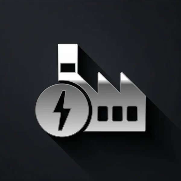 Silver Nuclear Power Plant Icon Isolated Black Background Energy Industrial — Image vectorielle