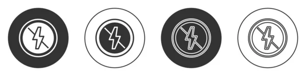 Black Lightning Icon Isolated White Background Electricity Circle Button Vector — Vector de stock
