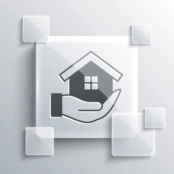Grey House Hand Icon Isolated Grey Background Insurance Concept Security — Archivo Imágenes Vectoriales