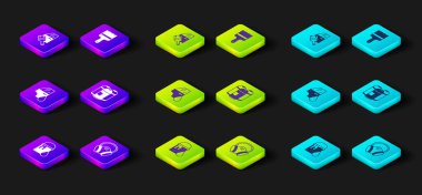 Boya kovası, gaz maskesi, araba boyası, sprey boya, fırça ve ikon. Vektör