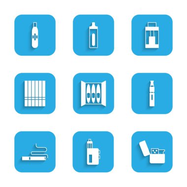 Puro, Vape mod cihazı, Çakmak, Elektronik sigara, Sigara ve ikonu ayarla. Vektör