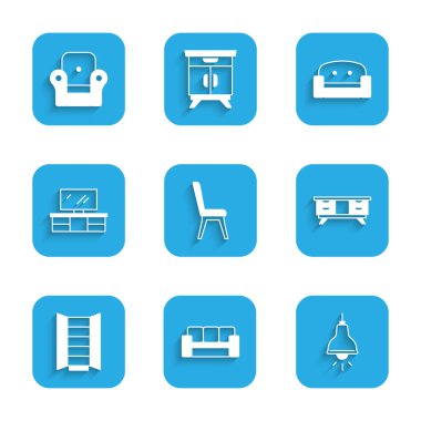 Koltuk, kanepe, lamba asma, TV sehpası, gardırop, Kol Sandalyesi ve ikon. Vektör