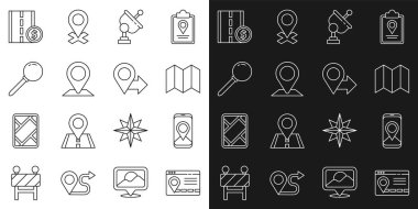 Şehir haritası navigasyonunun, Şehir, Katlanmış, Radar, Konum, İtme pimi, Yol Trafik İşareti ve simgesinin çizgi bilgilerini ayarla. Vektör