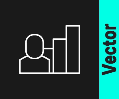 Beyaz çizgi Üretken insan ikonu siyah arka planda izole edildi. Fikir çalışması, başarı, üretkenlik, vizyon ve verimlilik kavramı. Vektör