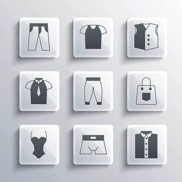 Set Men Underpants Shirt Handbag Pants Swimsuit Waistcoat Icon Vector — Image vectorielle