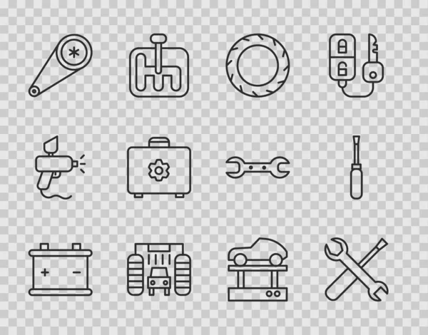 Батарея Автомобиля Отвертка Ключ Ключа Колесо Шины Мойка Комплект Ремня — стоковый вектор