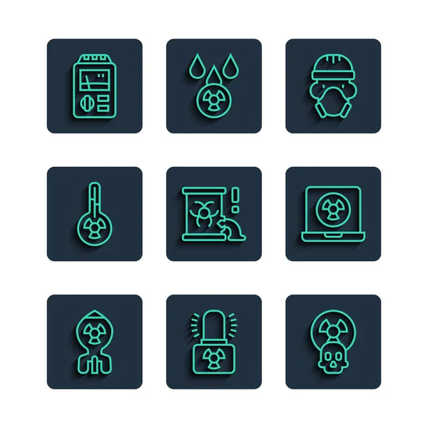 Set Lijn Nucleaire Bom Radioactieve Waarschuwingslamp Reactor Werknemer Afvalvat Meteorologie — Stockvector