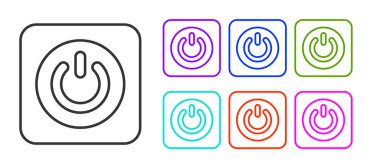 Beyaz arkaplanda siyah çizgi güç simgesi izole edildi. Başlat işareti. Simgeleri renklendirin. Vektör