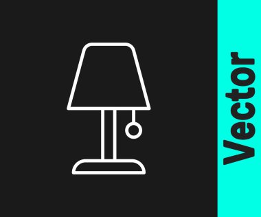 Beyaz çizgi masa lambası simgesi siyah arkaplanda izole edildi. Gece lambası. Vektör