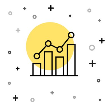 Beyaz arkaplanda siyah çizgi pasta grafiği bilgi simgesi izole edildi. Diyagram çizelgesi. Rastgele dinamik şekiller. Vektör