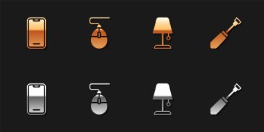 Cep telefonunu, bilgisayar faresini, masa lambasını ve tornavida simgesini ayarla. Vektör